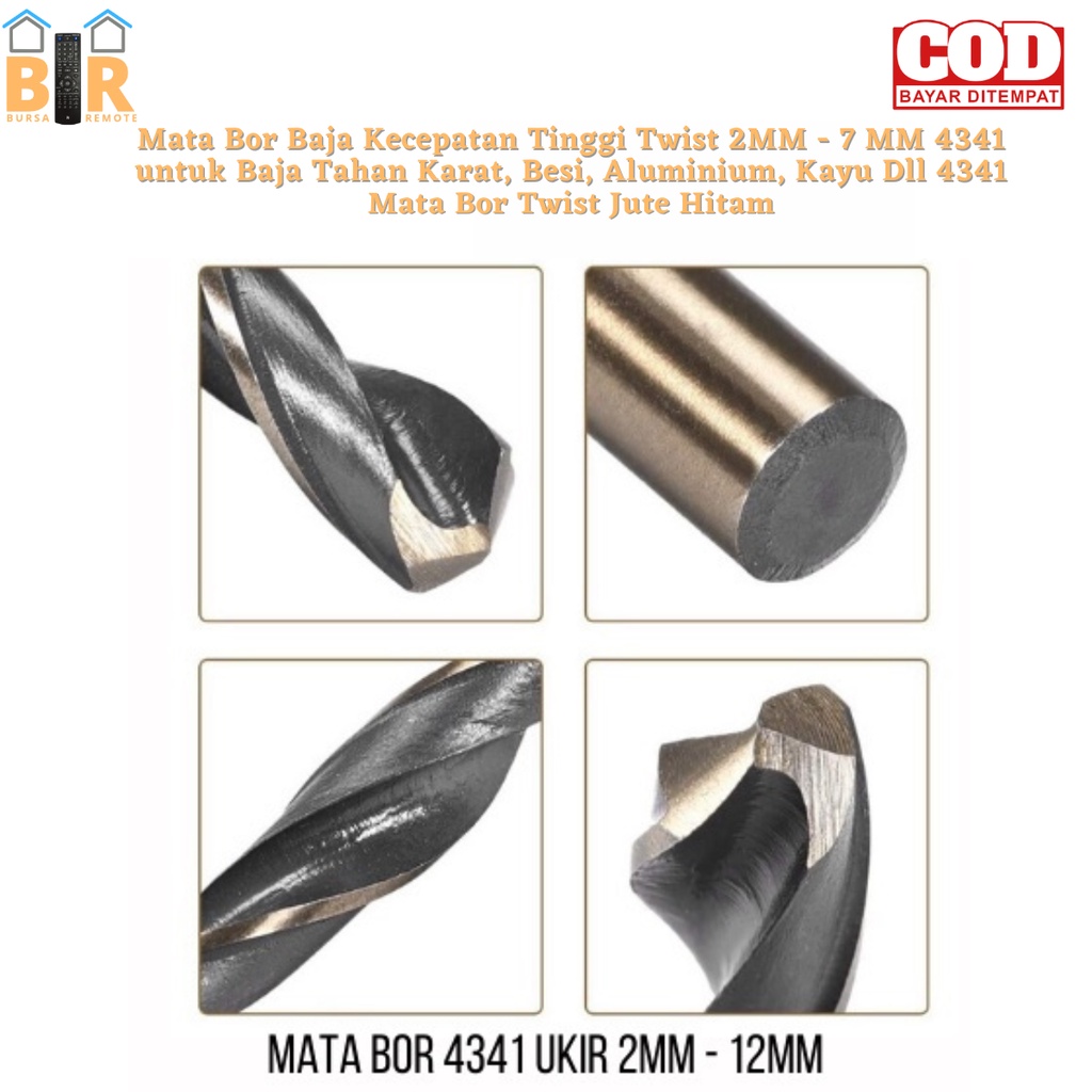 Mata Bor Baja Kecepatan Tinggi Twist 7.5mm - 12mm 4341 untuk Baja Tahan Karat, Besi, Aluminium, Kayu Dll 4341 Mata Bor Twist Jute Hitam