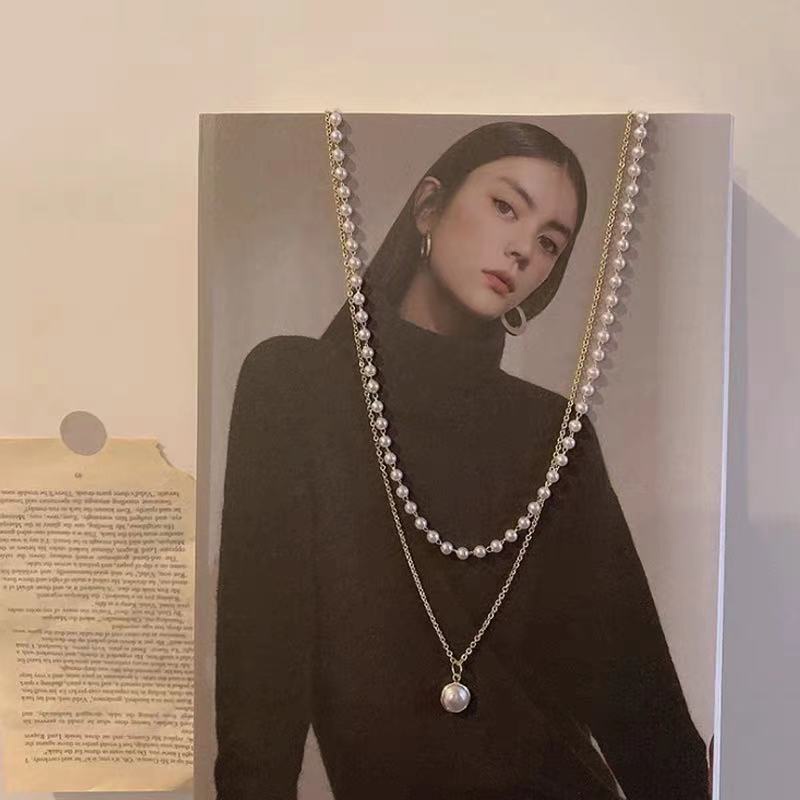 Kalung cahaya mewah minoritas retro ins sederhana double-layer kalung mutiara wanita trendi kalung n