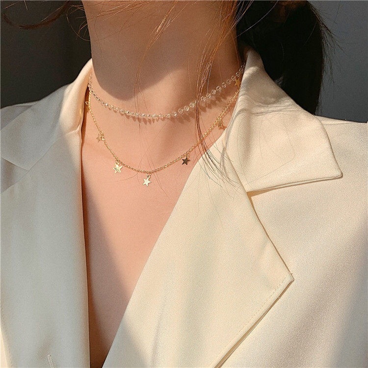 Double Star Pendant Korea Ig Gypsophila Necklace Choker Short Necklace