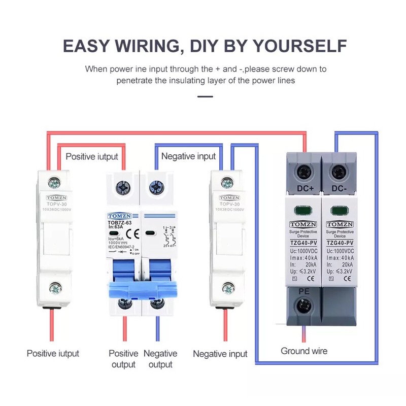 SPD DC 1000V 800V 600V 20KA~40KA Surge Arrester Protector Protective Low-voltage