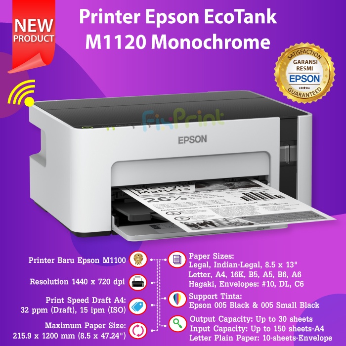 Printer Epson M1120 Print Mono WiFi A4 InkTank Tinta 005 Garansi