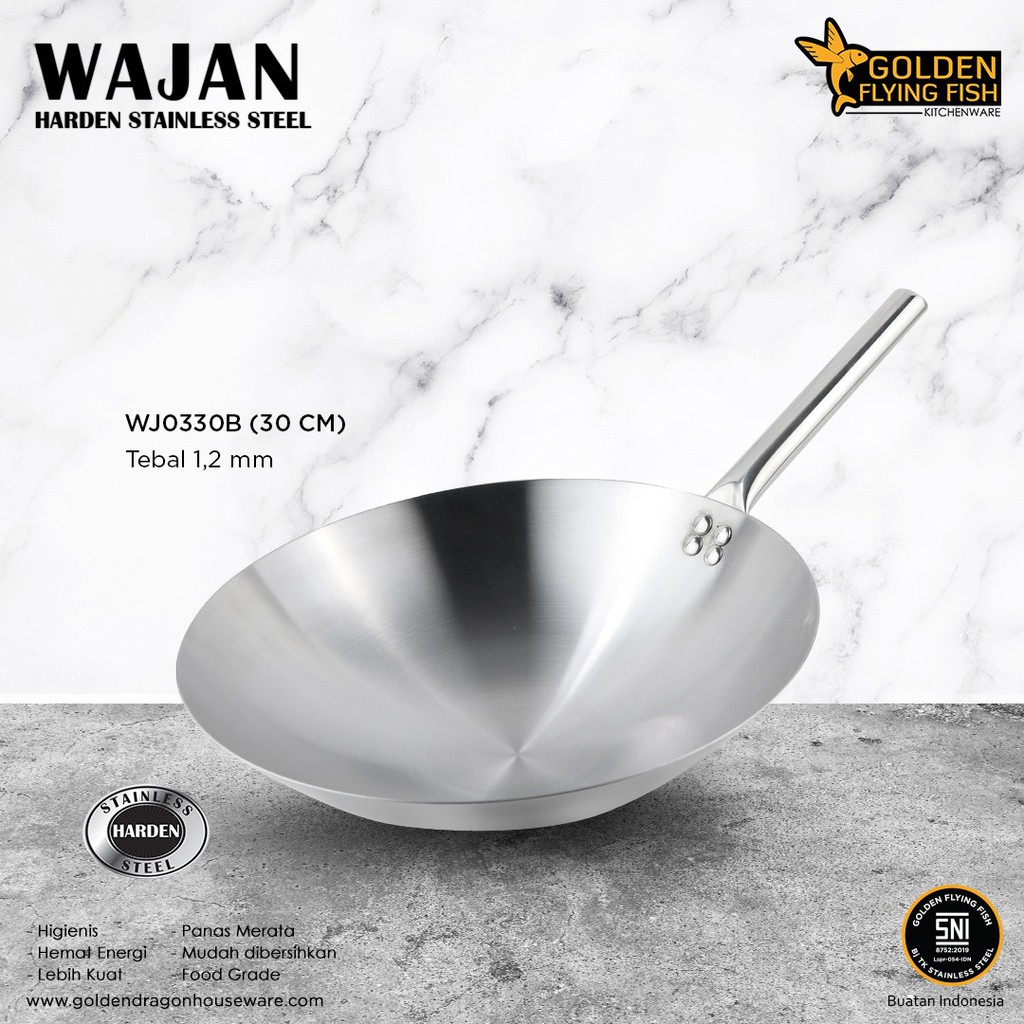 wajan penggorengan stainless stell anti lengket ukuran 30 kuali gagang golden dragon anti lengket