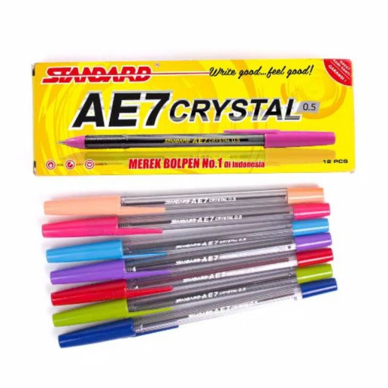 

[1 pak] pulpen standard AE7 crystal 0.5mm isi 12 pcs