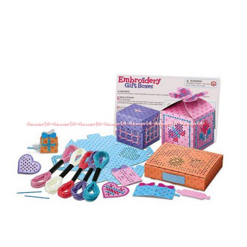 Embroidery Gift Boxes buat 4 kotak hadiah yang menggemaskan menggunakan jahitan bordir sederhana