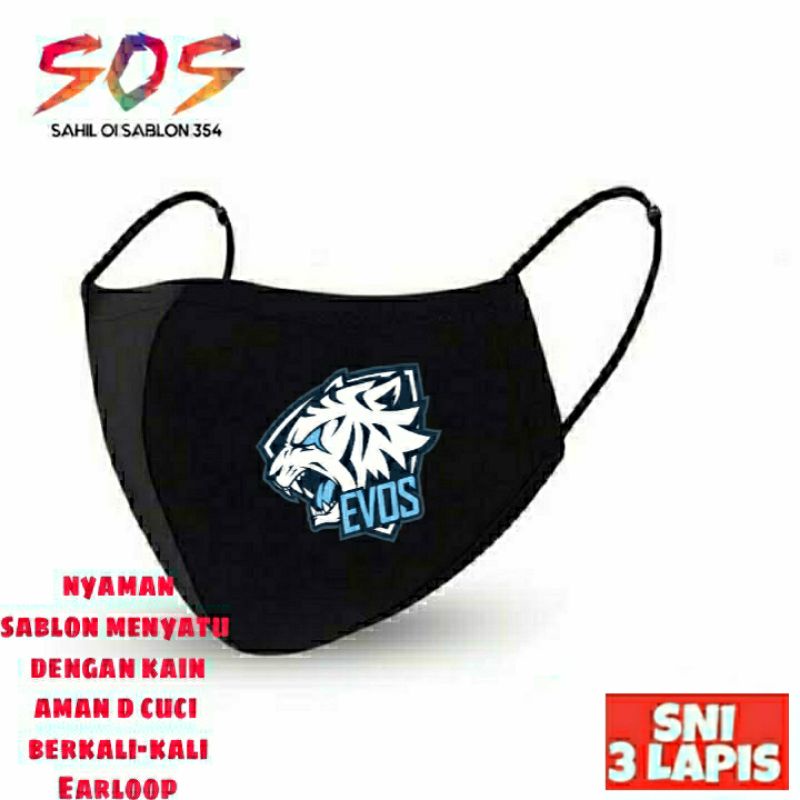 Masker kain 3 ply  EVOS  e-sport kain 3 lapis/Scuba Anak Dewasa earloop