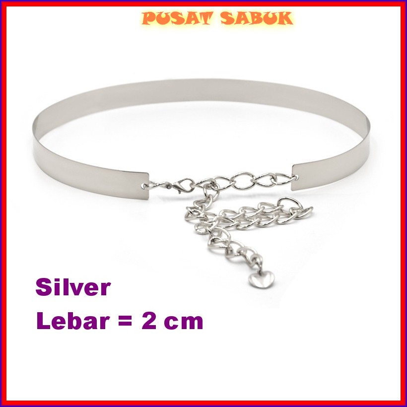 Sabuk Plat Gesper Ikat Pinggang Emas Fashion Korea Wanita Cewek Obi Belt GOLD Besi Ring Karet Rantai