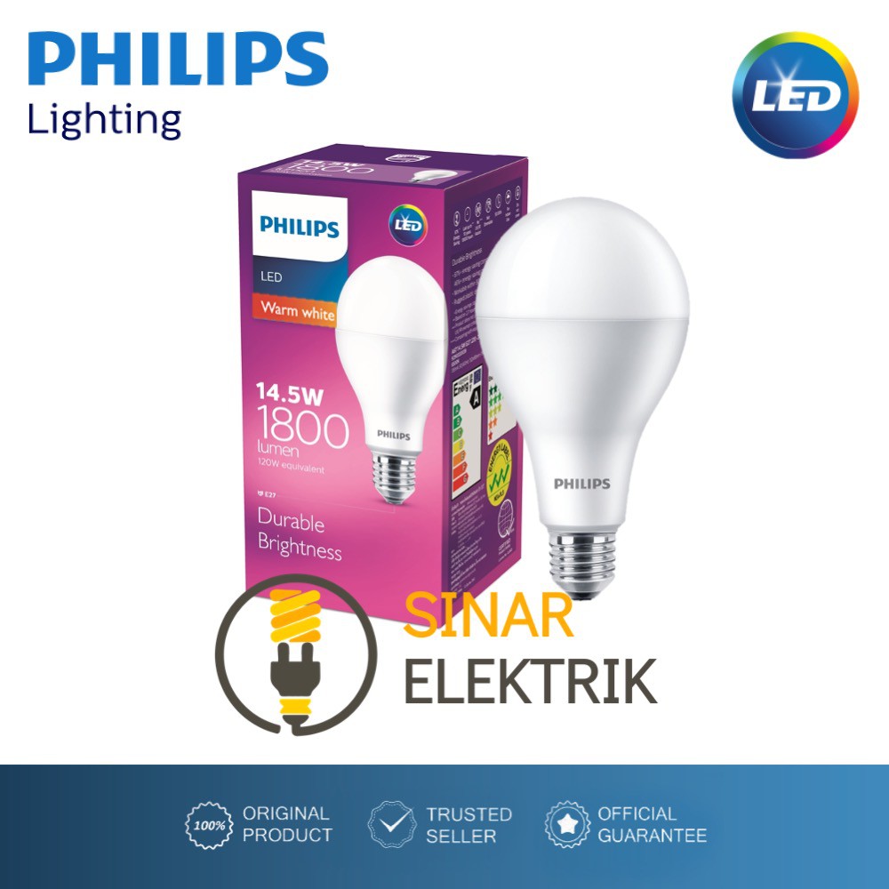 Philips LED Bulb 14.5W Kuning 3000K Lampu LEDBulb 14,5 W 14.5 Watt Bohlam 14,5Watt Garansi Grosir