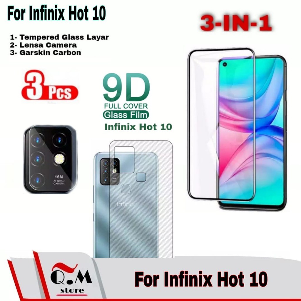 Tempered Glass Layar INFINIX HOT 10 / Hot 10S NFC / Hot 10S Anti Gores Tempered Glass + Lensa Camera + Garskin