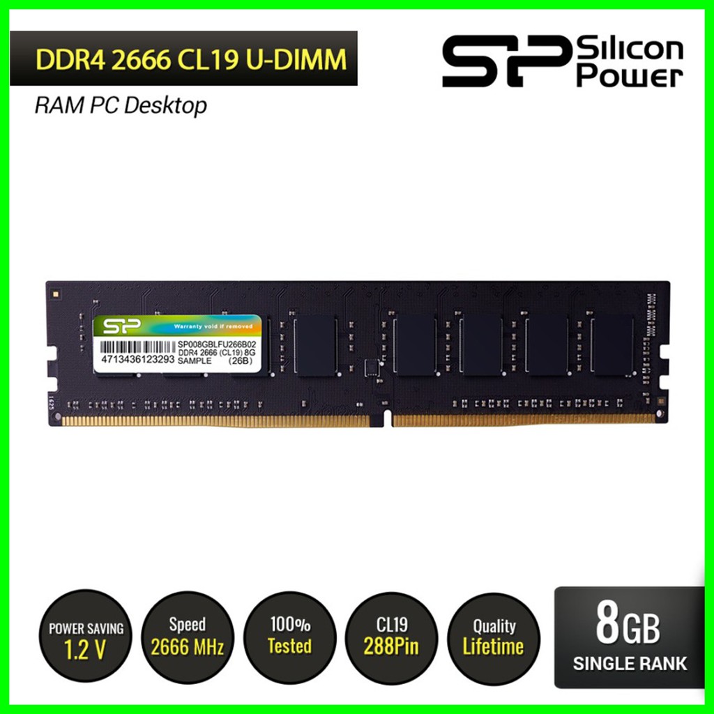 Silicon Power DDR4 2666MHz CL19 8GB UDIMM RAM PC Desktop - RAM 8GB