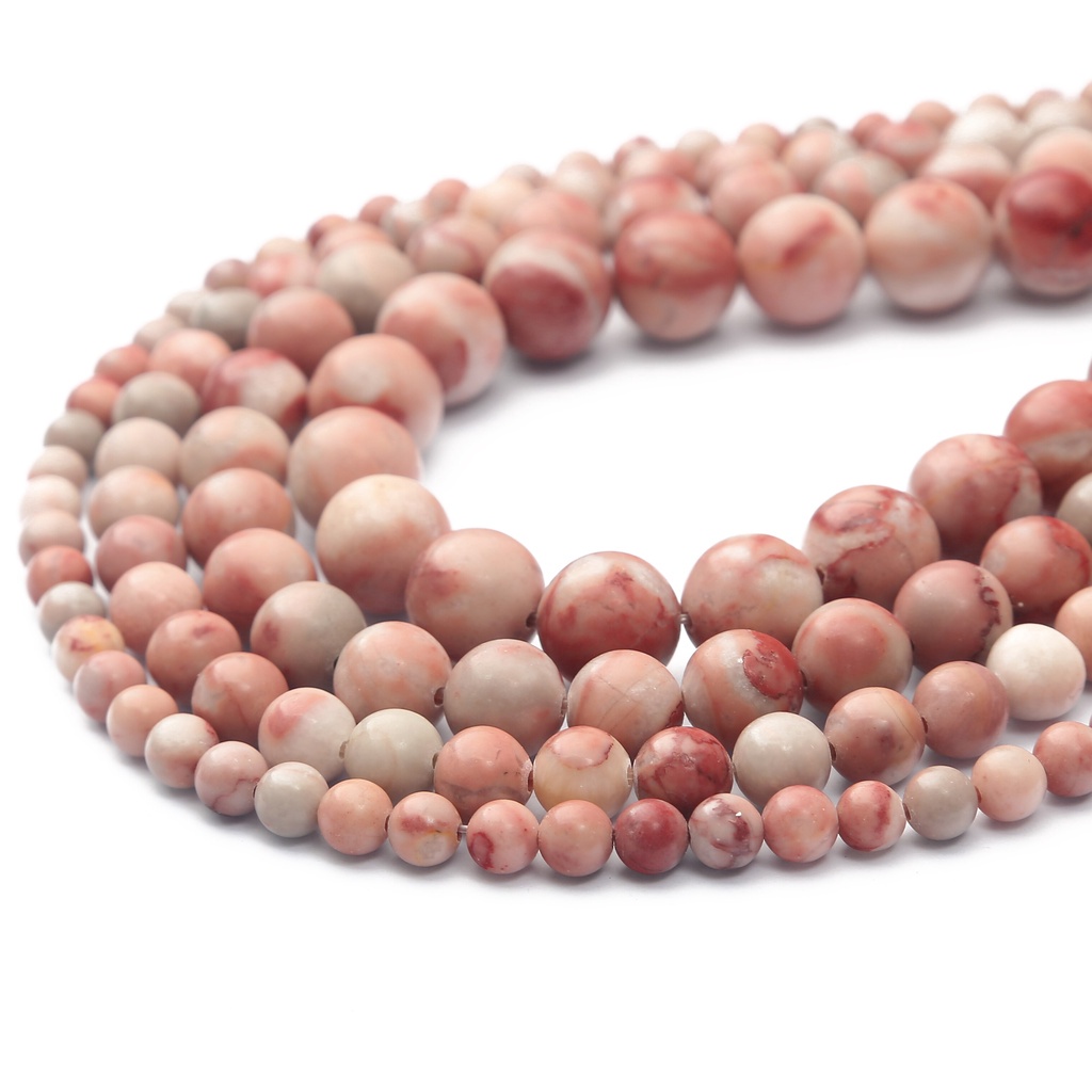 38 Cm/Str 4 6 8 10 12 Mm 32-89 Pcs Natural Pink Marmer Longgar Batu Bulat Manik-manik untuk Membuat Perhiasan DIY Gelang Kalung Aksesoris