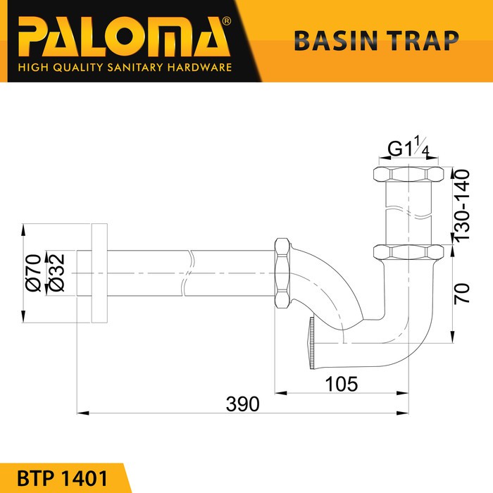 PALOMA BTP 1401 Sifon Wastafel P-Trap Pembuangan Leher Afur Siphon