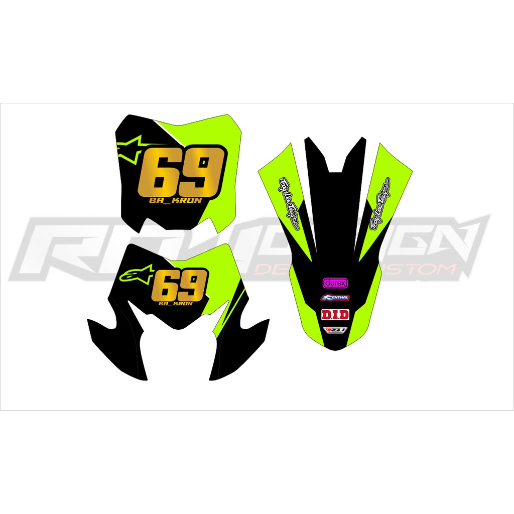 DECAL STICKER PAPAN, LAMPU & SPAKBOR CRF L (001) DEKAL STIKER HITAM HIJAU STABILO
