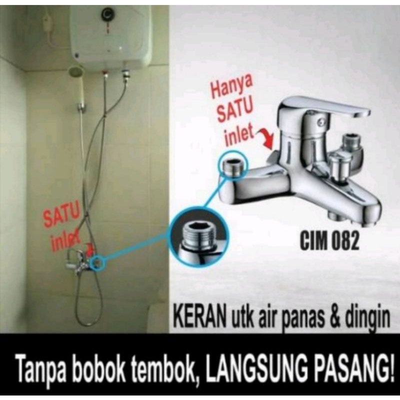 Keran Panas Dingin Kuningan Instant shower mixer / Kran Bathtub Langsung Pasang Tanpa Bobok Tembok - Bathub Bakib Panas Dingin