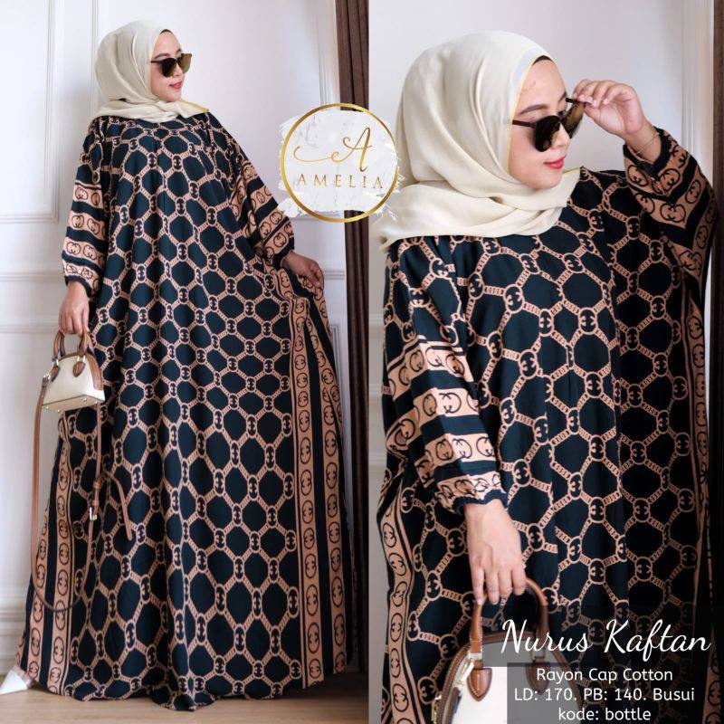 Nurus Kaftan Wanita Rayon Batik Premium Gamis Jumbo Kekinian Dress Bigsize LD 170 cm