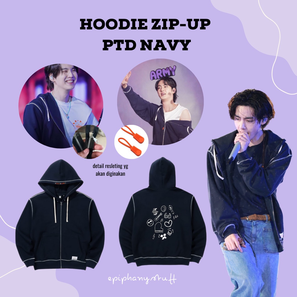 [Pembayaran Kedua] Zip Up Hoodie Navy PTD Unofficial Permission to Dance On Stage Seoul