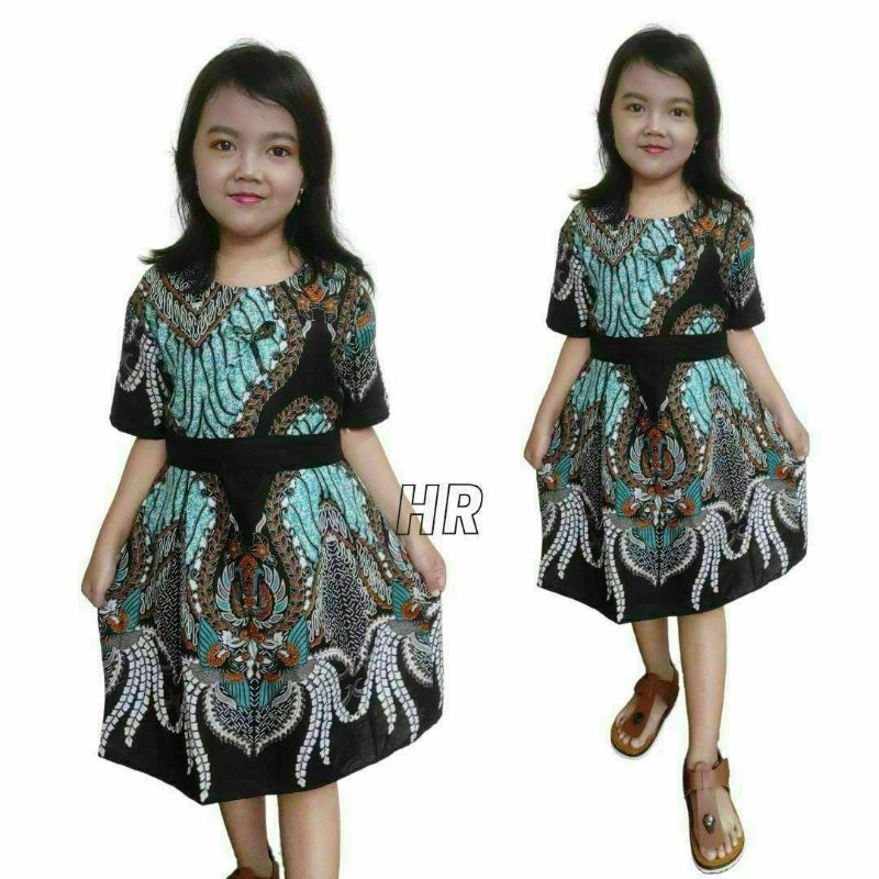 PROMO BATIK COUPLE KELUARGA SARIMBIT sania ruffle batik ori ndoro jowi motif MADU HIJAU-DRESS ANAK
