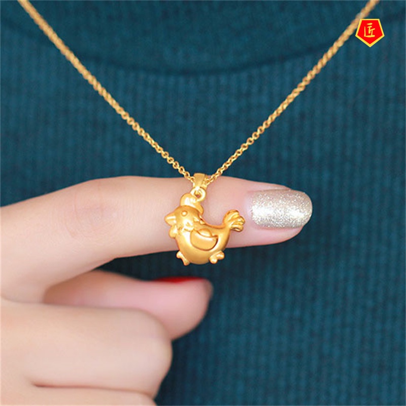 [Ready Stock]3D Gold Chinese Zodiac Rooster Pendant for Women Cute All-Match