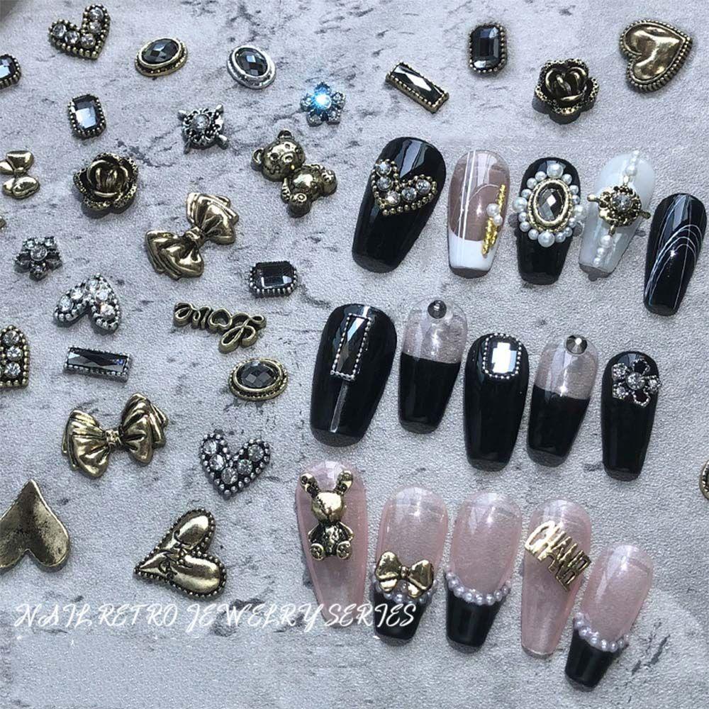 Mxbeauty Kecantikan Kepala Kuku Berlian Imitasi DIY Fashion Hati Bunga Nail Art Ornamen Ikatan Simpul Bentuk 3D Nail Art Charms