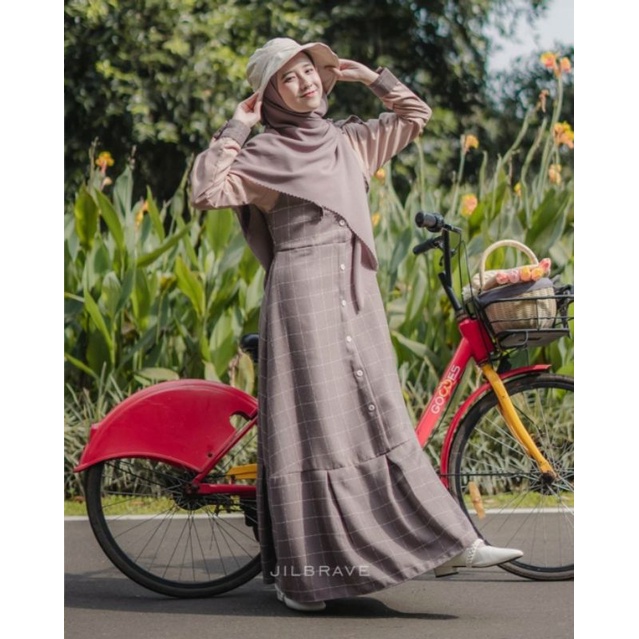 NEW MISHA OVERALL JILBRAVE | Gamis Overall Best Seller Bahan Semi Wool Katun Toyobo Motif Kotak