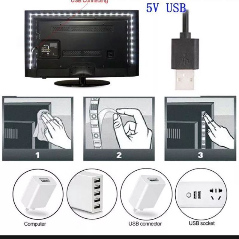 Lampu Strip LED 5 volt plus kabel USB untuk Dekorasi