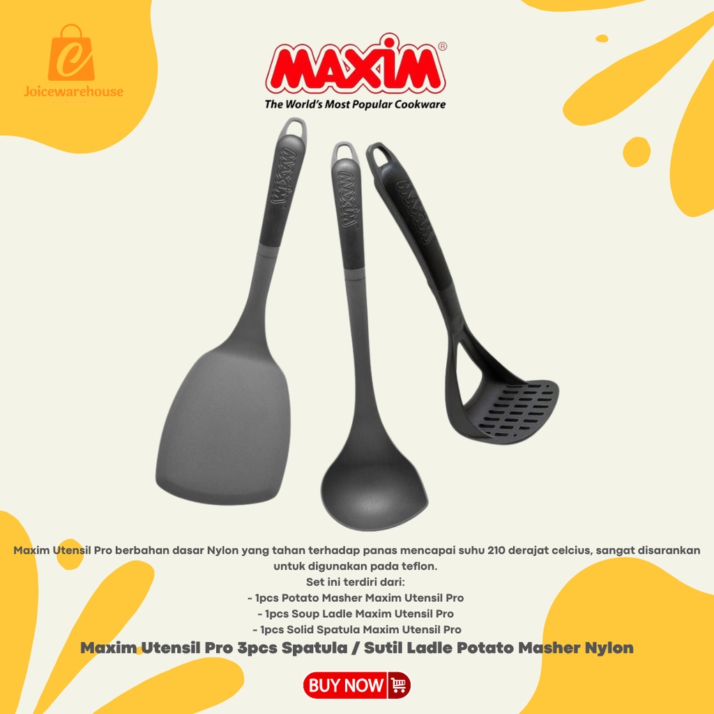 Maxim Utensil Pro 3pcs Spatula / Sutil Ladle Potato Masher Nylon Tahan Panas