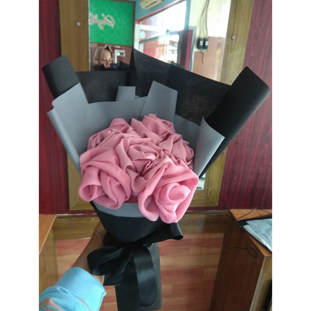 Buket Jilbab Pasmina DIY Bunga, Segi empat, Kado Wisuda dan Hari besar