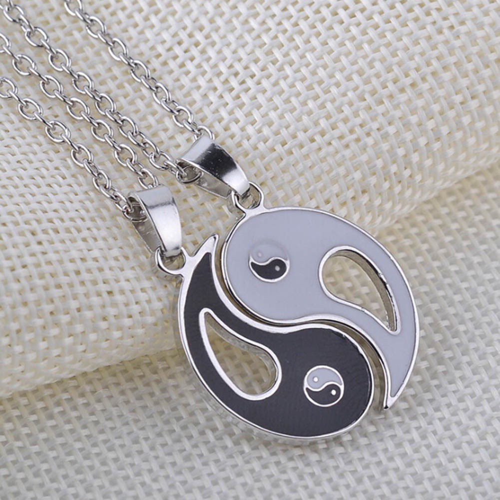 1Pair Yin Yang Black White Taiji Pendant Necklace Jewelry Friends Lover Couple