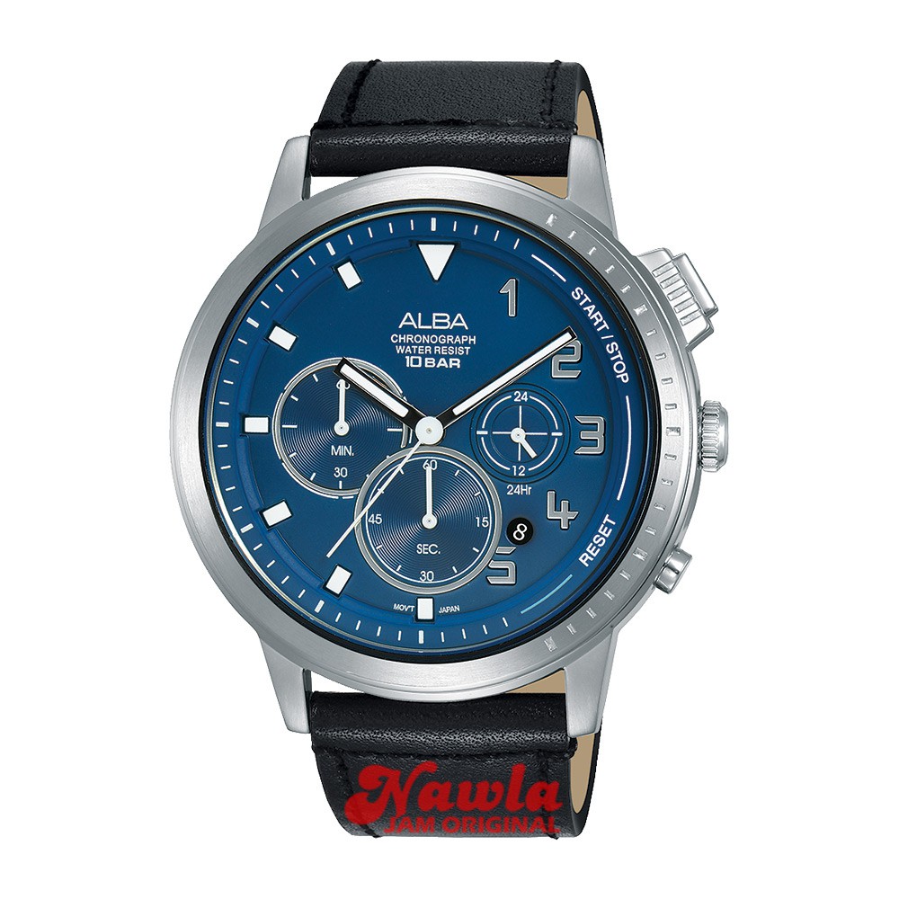 Alba Quartz AT3F41X1 Chronograph Black Leather - Jam Tangan Pria AT3F41