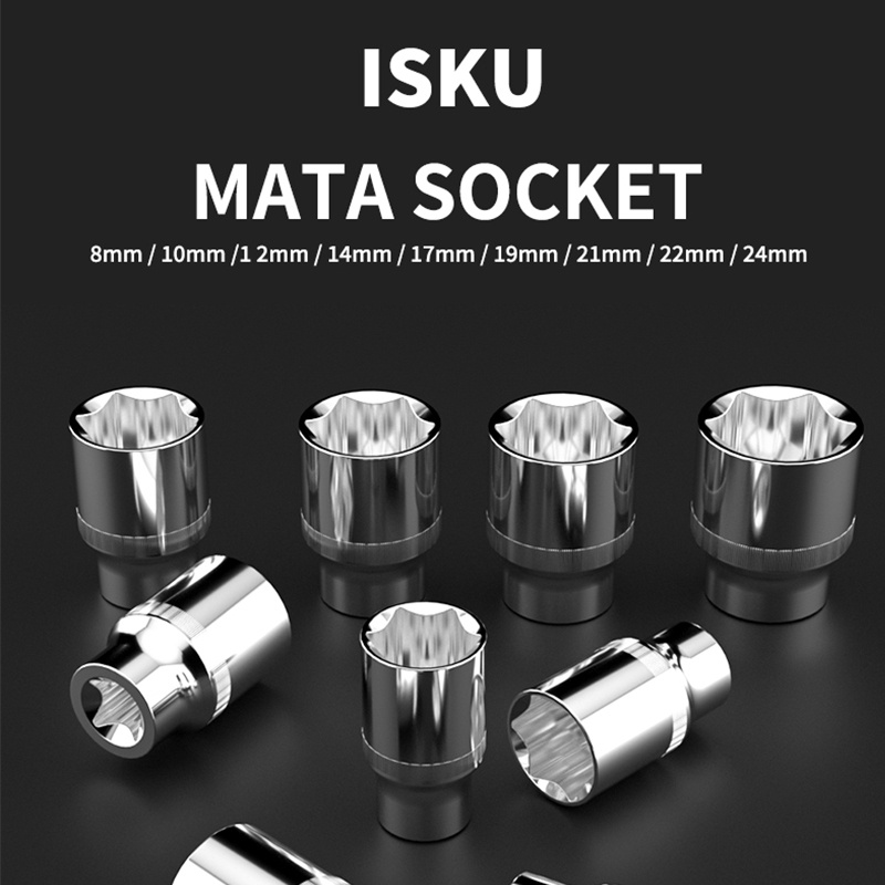 ISKU Mata Socket Kunci Sock 1/2 6pt Mata Sok Ukuran 8 - 24 mm Chrome 50BV75 /Alat Perkakas Sock Spanner