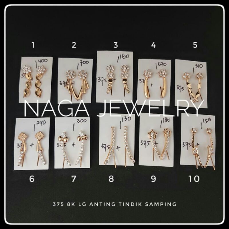 anting stud variasi putih merah mata emas 375