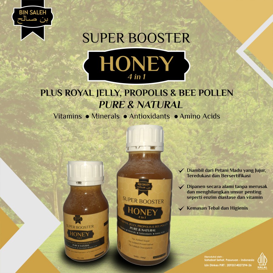 

MADU SUPER BOOSTER 4 IN 1 BIN SALEH 700gr Plus Royal Jelly Propolis Kg