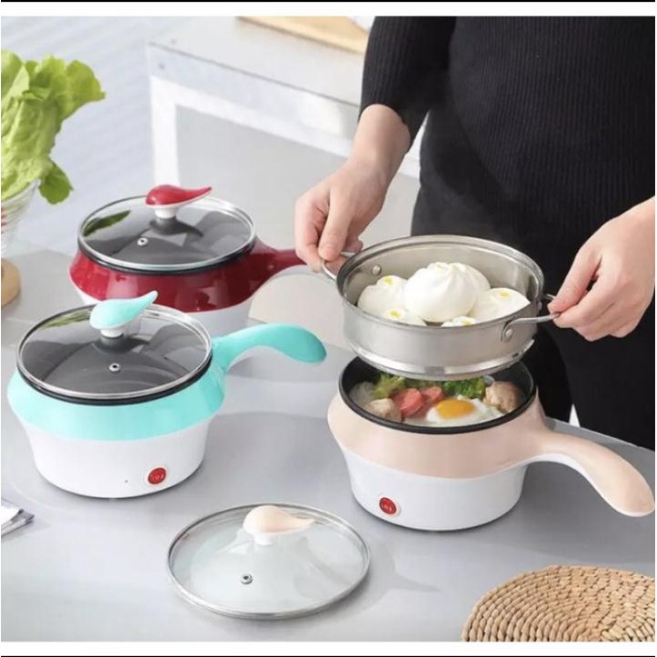 SHENAR COOKING STIMER / PANCI ELEKTRIK/LISTRIK/WAJAN/KUKUS/FRYING PAN PORTABLE/ELECTRIC COOKING POT WITH STEAMER stainless/ PANCI LISTRIK