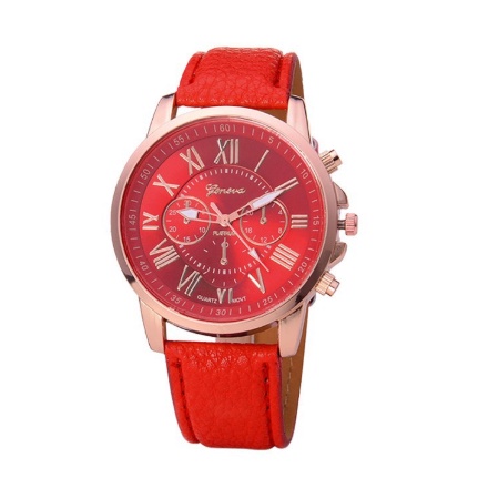 ✅COD J100 Jam Tangan Geneva Leather Quartz Fashion Wanita Import Murah Jakarta-Merah