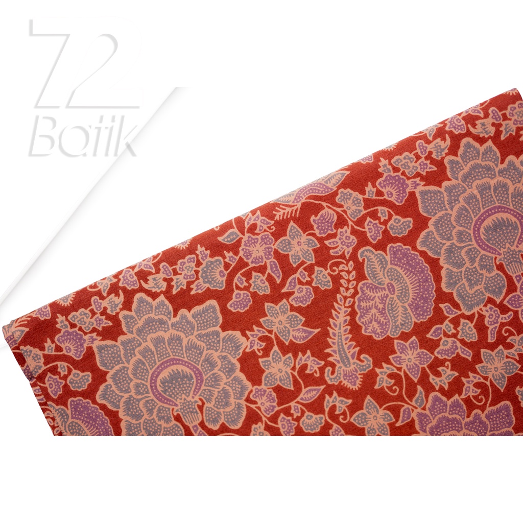 KAIN BATIK PREMIUM Bahan Katun Motif Kembang Puspo Sari Warna Merah Bata 721753 Cap 72 Jarik Jarit Samping Kebat Panjang Batik Katun Modern Premium Bahan Seragam Batik Pernikahan Kantor Keluarga Murah Kamen Jadi Batik Bali Lembaran