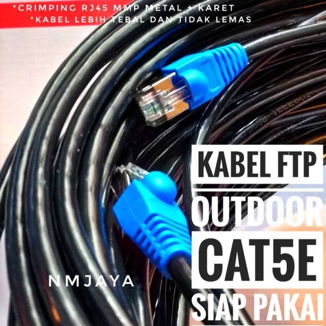 Kabel Lan Outdoor 65 Meter FTP CAT5e Siap Pakai sudah dicrimping rj45 besi dan plugbooth Vascolink Hitam