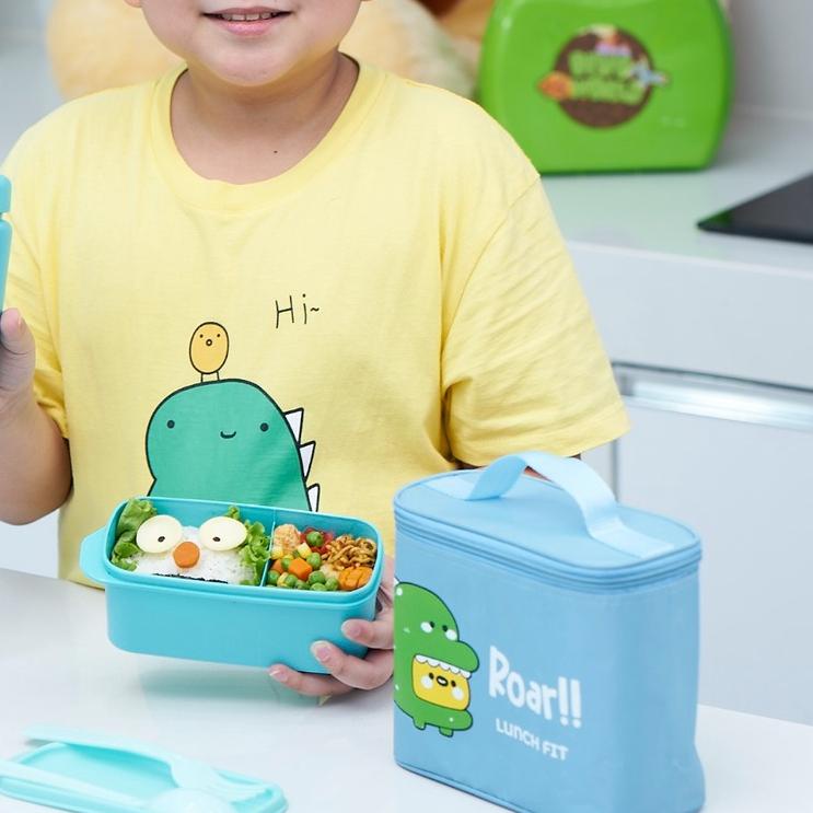 Lunchbox Set Anak / Lunchbox Lucu Karakter / Kotak Makan Bulat Sekat / Tas Bekal Makan / Kotak Bekal