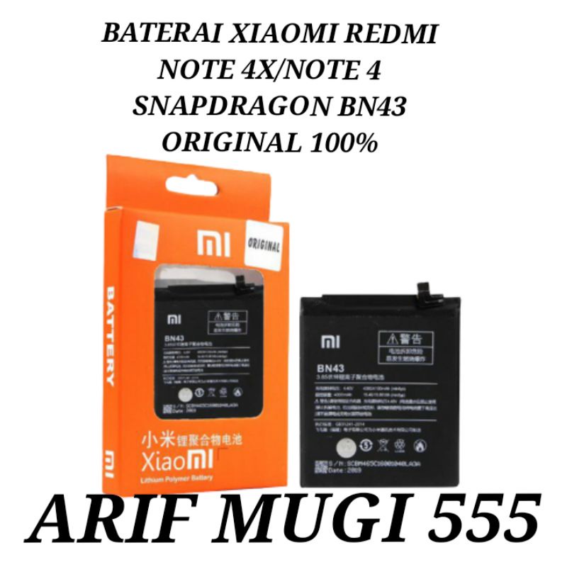 BATTERY BATRAI BATERAI BATRE XIAOMI REDMI NOTE 4X BN43 SNAPDRAGON ORIGINAL 100%