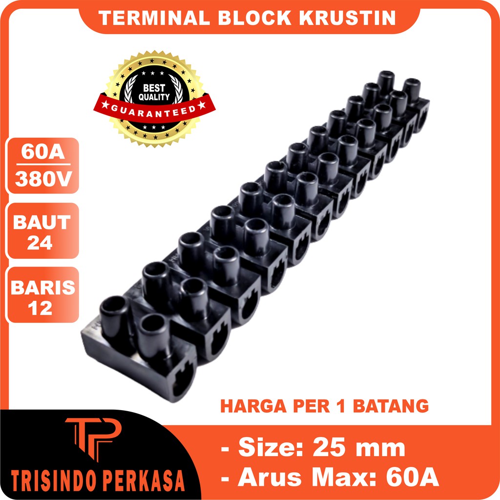Terminal Krustin 25mm 60A 60Ampere Hitam Klustin Blok