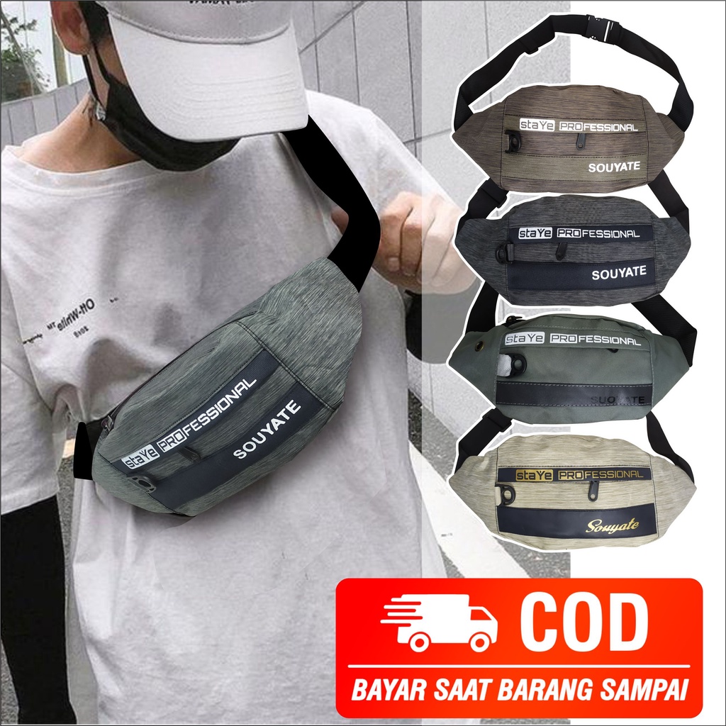 Pege 8814 - Tas Selempang Waistbag Tas pinggang Pria Motif Denim Kasual