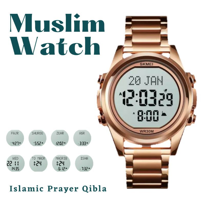 JAM TANGAN NUHA MUSLIM SHOLAT ADZAN KIBLAT ROSE GOLD