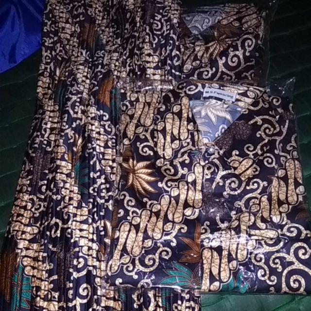 Couple Batik Kenanga Navy/ Rok Prisket Dan Hem