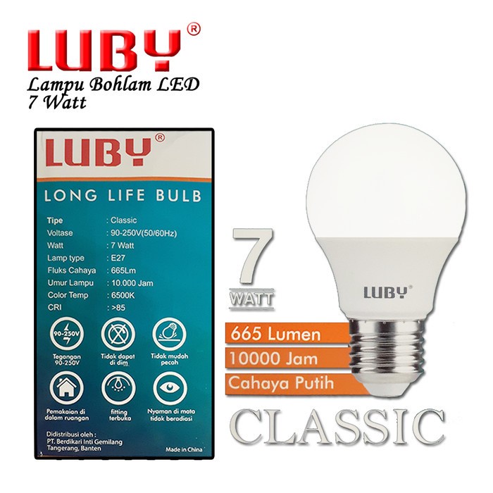 Lampu LED Luby Classic 7 Watt Cahaya Putih Original