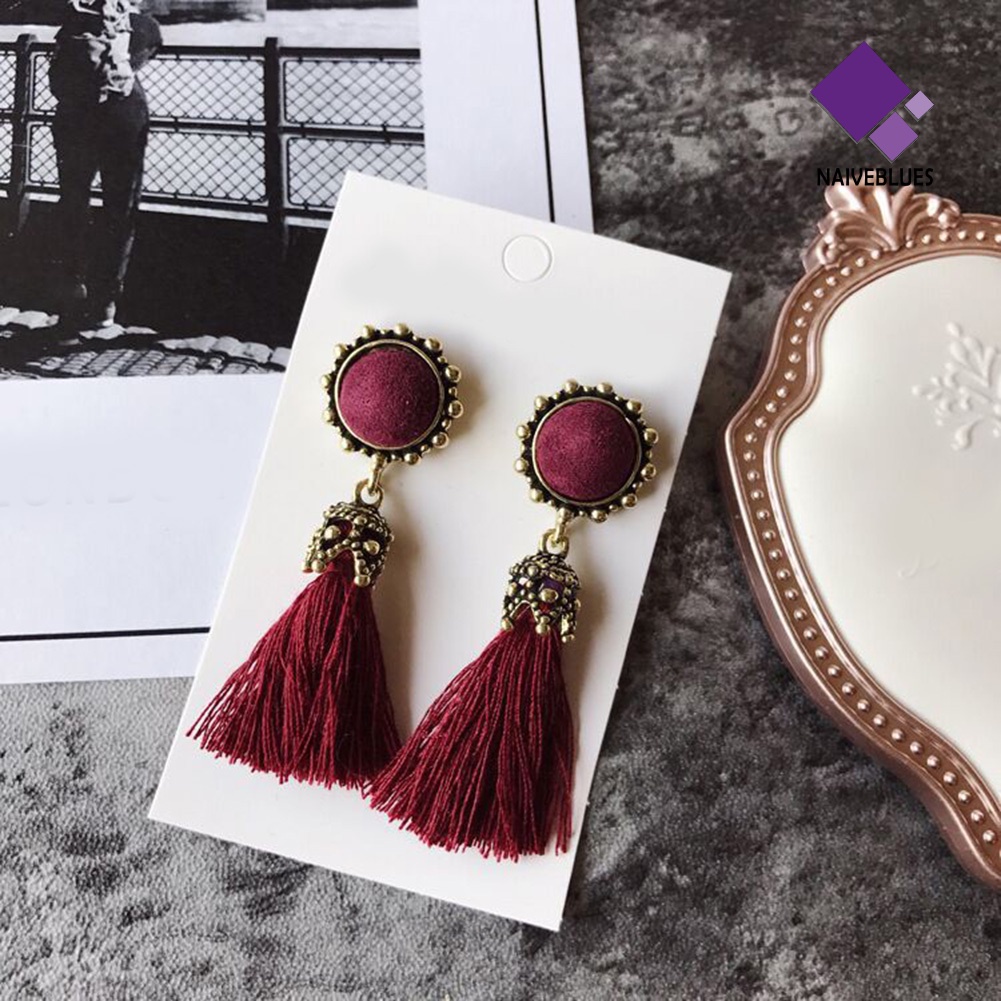 Naiveblue &gt; Anting Tusuk Gantung Statement Desain Rumbai Gaya Vintage Untuk Wanita