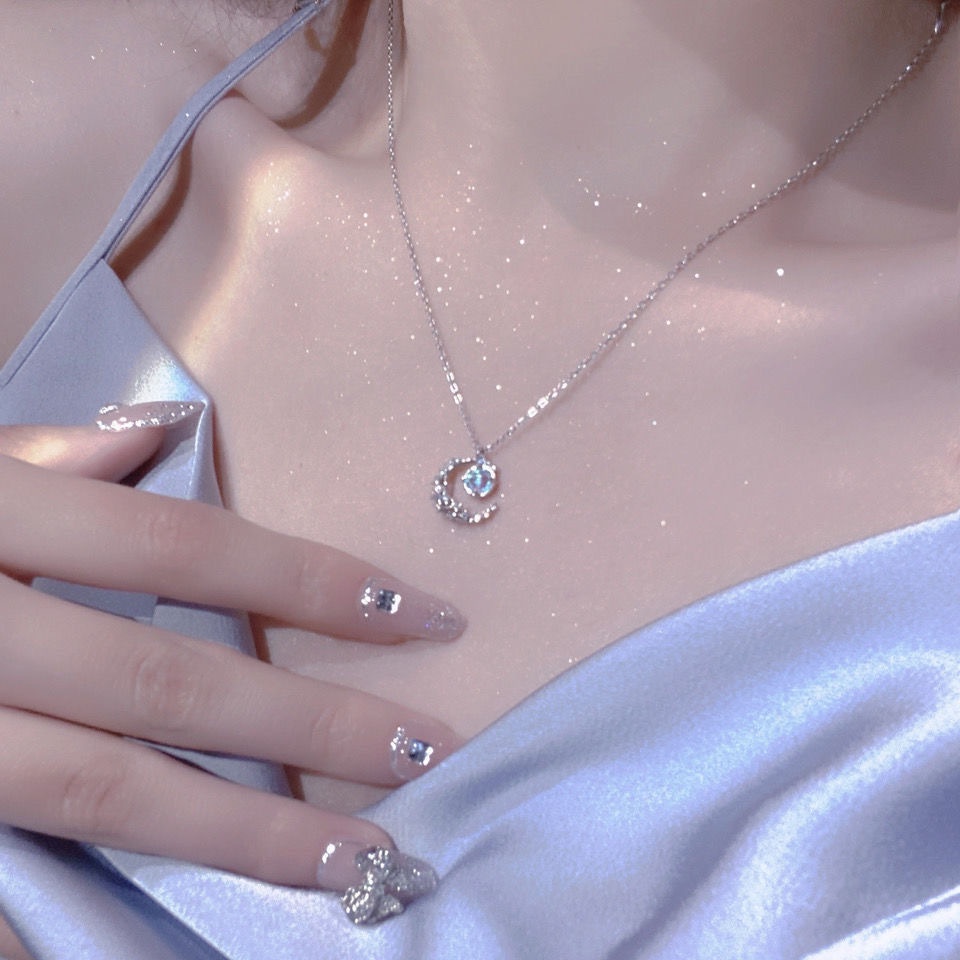 Kalung Rantai Liontin Bulan Sabitbintangpita Hias Kristal Zircon Imitasi Ala Korea Untuk Wanita