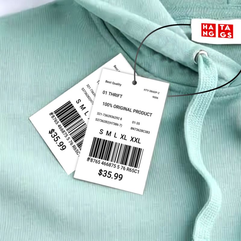 

hangtag label baju 4x6 bonus tali dollar trift