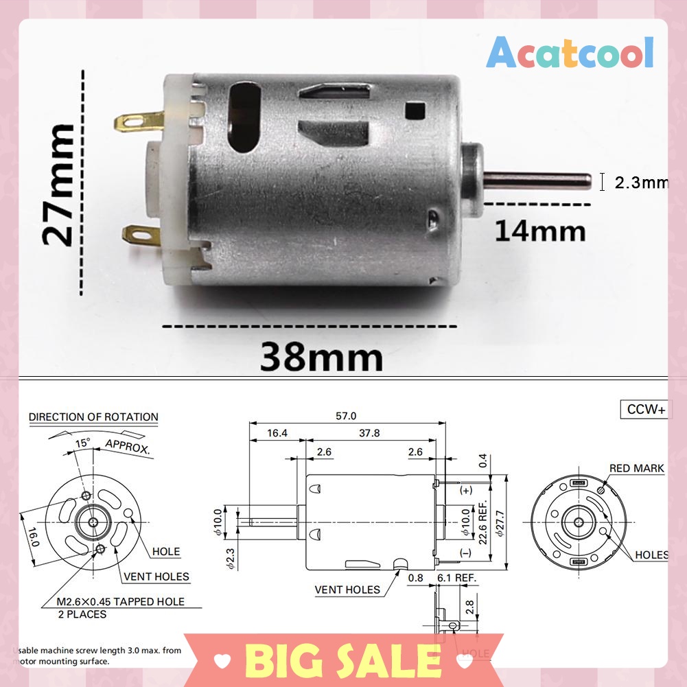 RS-385 High Speed Micro DC Motor Brushed Metal Stainless Steel Gear Motor