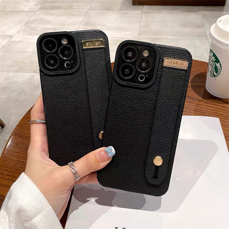 Case Bahan Kulit Tekstur Dengan Tali Pergelangan Tangan Portabel Tahan Banting Untuk iphone 14 11 pro max 12 13 pro max X Xs max XR 7plus 8plus