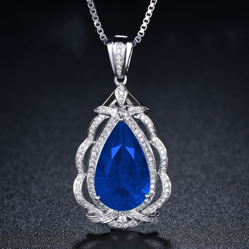 [Ready Stock]Fashion New Inlaid Water Drop Pear-Shaped Colored Gem Pendant Necklace