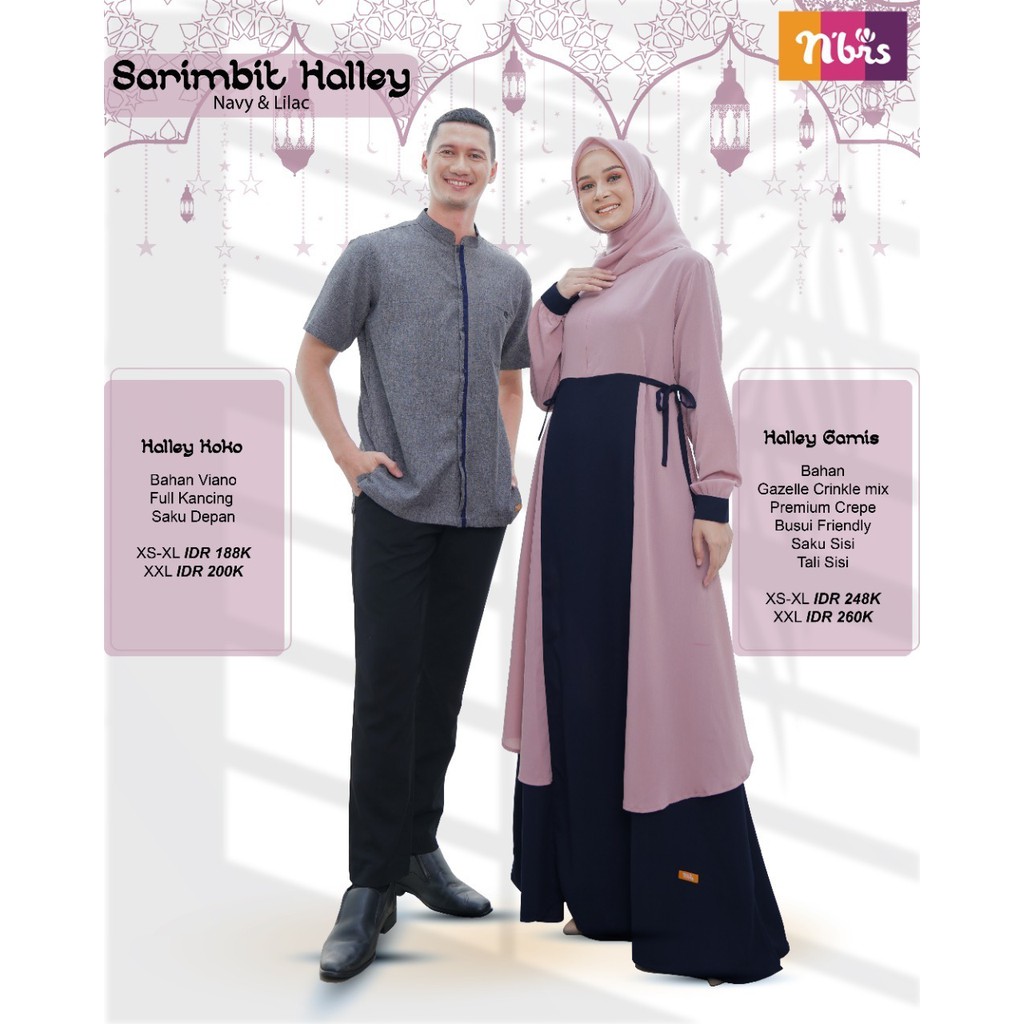 Nibras Halley Sarimbit Warna Lilac dan Navy Bahan Gazelle Crinkle Mix Premium Crepe Seragam lebaran