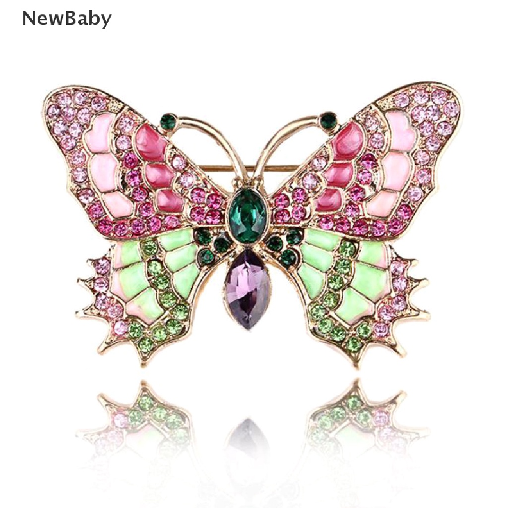Newbaby Bros Pin Enamel Kupukupu Retro Lucu Multi Warna Hias Kristal Berlian Imitasi Untuk Wanita